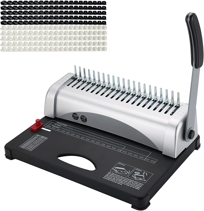 MYFULLY Comb Binding Machine, 21-Holes, 450 Sheets, Paper Punch Binder with Starter Kit 100 PCS PVC Comb Bindings Perfect for Letter Size, A4, A5 or Smaller Sizes Office Documents