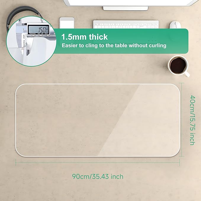 NATRKE Clear Desk Mat Pad, 35.4"x15.7" Large Transparent Computer Desk Mat Plastic Desktop Protector, PVC Writing Pad Round Edge, Waterproof Wipeable Non-Slip Table Protector for Home Office, Frosted
