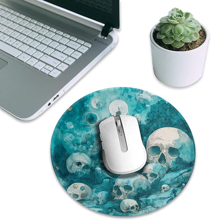 Skull Round Mouse Pad Premium Textured Mouse Mat Washable Mousepads with Extended Stitched Edges Non Slip Rubber Base Small Mousepad 7.9 X 7.9 X 0.12 Inches