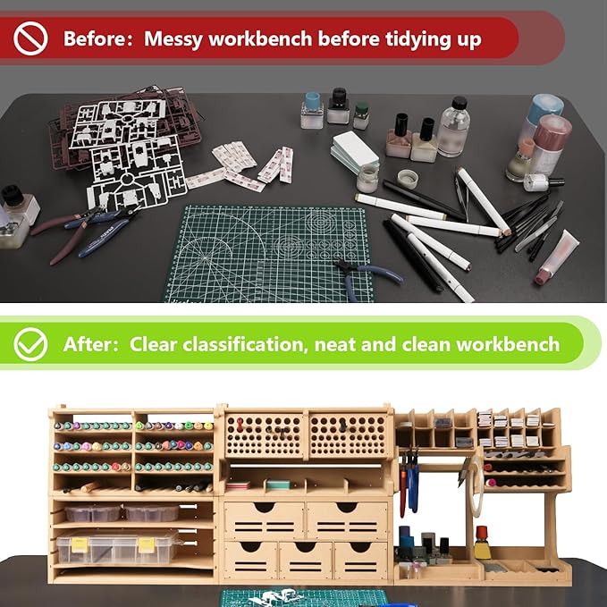 Plastic Model Tool Organizer, Organize Plastic Model Building Tools Pliers/Tweezers/Brushes/Screwdrivers Stick Tools, MDF Material Model Workbench, Suitable for Tamiya/Gundam Tools GK Pro
