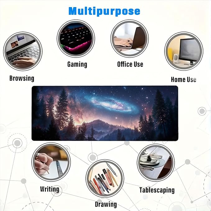 Galaxy Desk Mat Northern Light Forest Punk Mousepad XL Large Gaming Mouse Pad Laptop Keyboard Mat Desk Pad Desktop Accessories for Work & Study 31.5x11.8 Inch