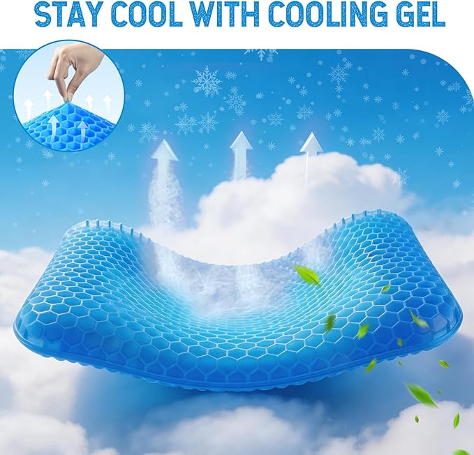 Volosso Cool Gel Seat Cushion for Long Sitting，Gel Cushion for Wheelchair Soft, Chair Cushion, Car Seat Cushion Breathable, for Office Chair for Hip Pain（Blue）