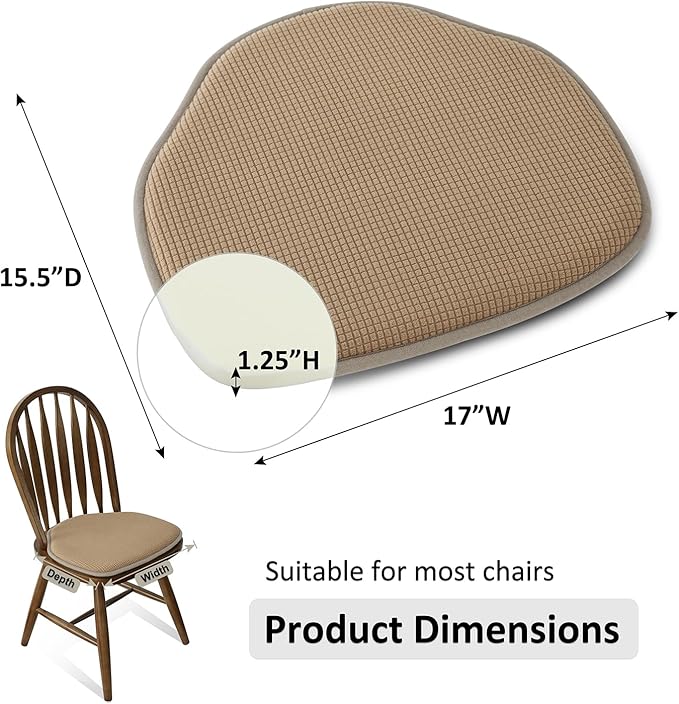 Shinnwa Windsor Chair Cushions 6 Pack, Non Slip Kitchen Seat Cushion, Farmhouse Chair Pads for Dining Room, Set of 6, 17 x 15.5 inches, Brown
