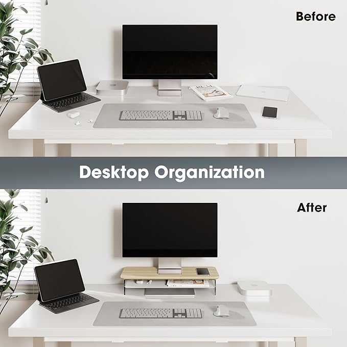 Fenge Acrylic Monitor Stand Riser, 23.6 Inches Monitor Stand with Metal Storage, 2 Tier Acrylic Computer Riser for Desk, Clear Laptop Stand for PC, Laptop, Printer, TV