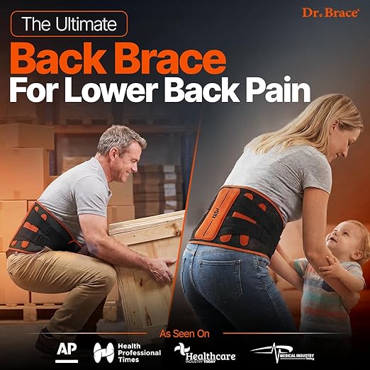DR. BRACE® Lower Back Brace for Men & Women for Lower Back Pain Relief, Revolutionary Versatile Splints System & Removable Lumbar Pad, Adjustable & Breathable Back Support Brace (35.4-41.3″)