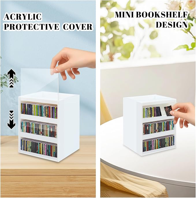 Anxiety Bookshelf Ornament Mini Bookshelf Miniature Library with 100pcs Mini Books, Mini Bookstore, Shake Off Your Anxiety, Bookmark or Pencil Holder Organizer for Book Lovers Home Decor (White)