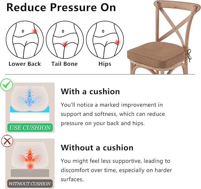 Nordjager Chair Cushions for Dining Chair Seat Set of 4, Memory Foam Chair Pads Help You Relief from Sedentary Discomfort in The Office or Kitchen and Dining Rooms(17" x 16" x 2.5", Brown)