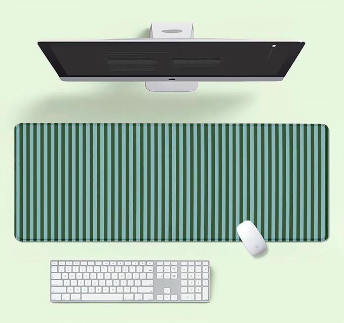 Green Teal Stripes Pattern Extended Mouse Pad, Modern Colorful Non-Slip Large Desk Mat for Office Gaming Laptop, Custom Desk Decor Gaming Mousepad for Computer Desktop, 31.5 x 11.8 inch