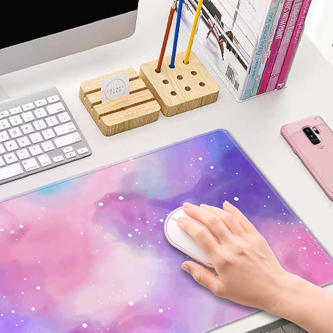Purple Starry Sky Large Gaming Mouse Pad Keyboard Desk Pad Extended Mouse Pad Gaming Office Decor, PC Laptop Mouse Pads Large (31.5x151.8 in) with Stitched Edges Non-Slip Base Mousepad XL