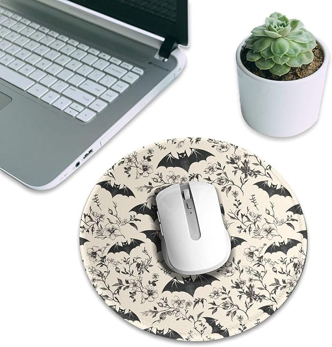Halloween Flower Round Mouse Pad Premium Textured Mouse Mat Washable Mousepads with Extended Stitched Edges Non Slip Rubber Base Small Mousepad 7.9 X 7.9 X 0.12 Inches