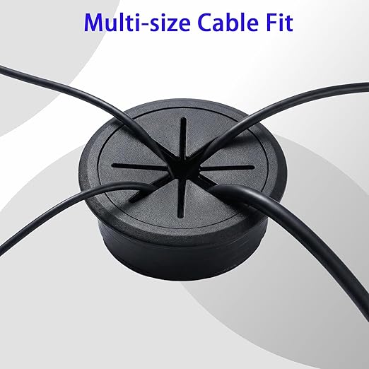 Desk Grommet 2 Inch (50mm) 10-Pack - Black Cable Grommet with Hole Saw & 10 Zip Ties - Desk Hole Cover for Wires, Cable Pass-Through for Office, TV Stand, Workstation - ABS Plastic
