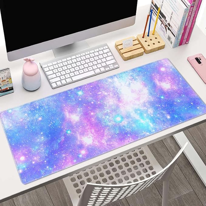 Magical Galaxy Star Desk Mat Pink and Blue Mouse Pad Large Dark Aesthetic Desk Pad Gaming Mousepad Extended XL 31.5 x 11.8 in Laptop Computer Mouse Keyboard Mat