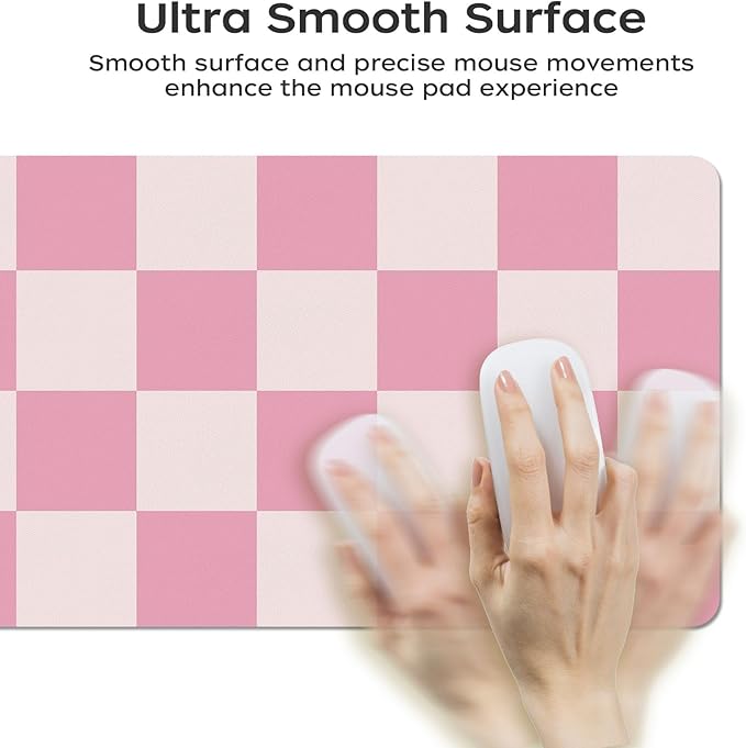 BLESWIN Large Desk Mat with PU Leather 35.4" x 15.7", Non-Slip Office Desk Pad, Waterproof Desk Writing Pad for Office and Home (Pink Plaid, 35.4 x 15.7 in)