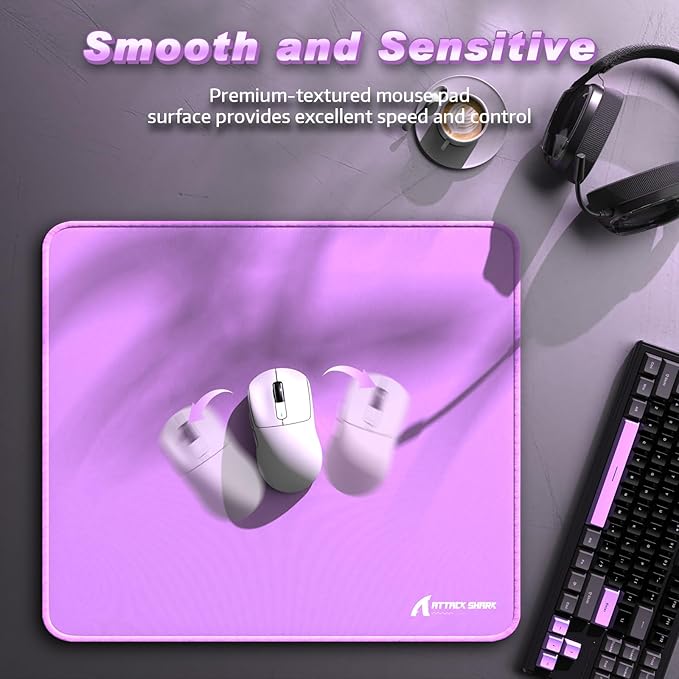 ATTACK SHARK CM02 Gaming Mouse Pad for Esports Speed Large Mouse mats for Desk Waterproof Surface Stitched Edges and Anti-Slip Rubber Base Size L Laminate 17.72” x 15.75” x 0.16” Purple