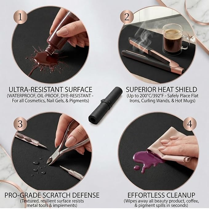 Nail Art Table Mat, (Mat Only) Foldable Hand Rest Manicure Pad, Soft Microfiber PU Leather Arm Rest Pad for Acrylic Nails, Nail Polish Mat for Nail Tech Salon Home, Black