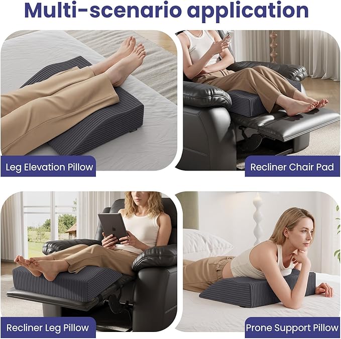 idee-home Recliner Leg Rest Cushion, Recliner Footrest Extender Pillow with Removable Corduroy Cover, Multi Purpose Ergonomic Foot Pillow Back & Lumbar Support Cushion for Bed Sofa Couch, Dark Grey