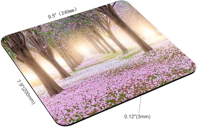 Mouse Pad, Pink Trumpet Tree and Flowers Blossom Mouse Pad, Personalized Rectangle Mousepad Customized Mouse Pads with Designs Non-Slip Rubber Smooth MousePads for Computer Laptop
