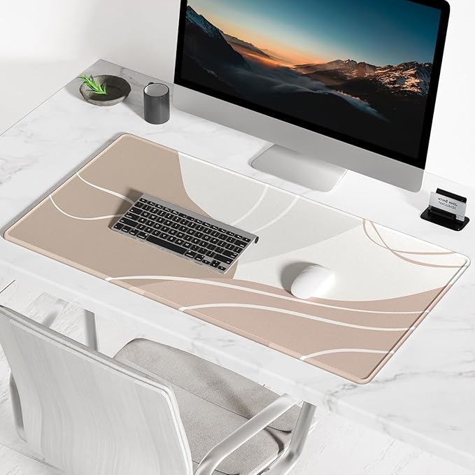 BOSOBO XXL Desk Mat, Extended Gaming Mouse mat & Keyboard Mat, Office & Home Desktop Full Cover 35.5 x 15.7 Inches, Art Modern Abstract Lines