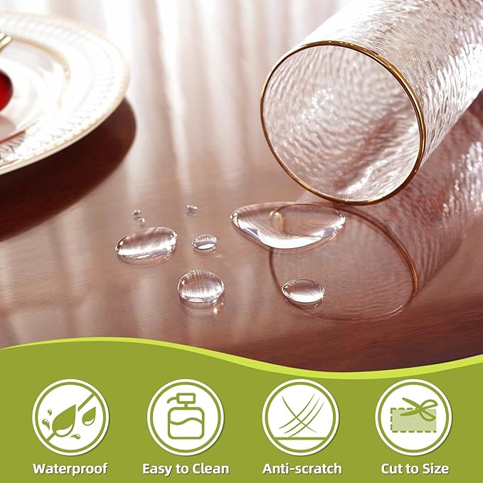 Clear Table Protector 28 x 72 Inch, 1.5mm Thick Plastic Table Cover, Waterproof PVC Clear Tabletop Protector, Desk Protector Mat, Writing Desk Pad for Desktop, Coffee & Dining Room