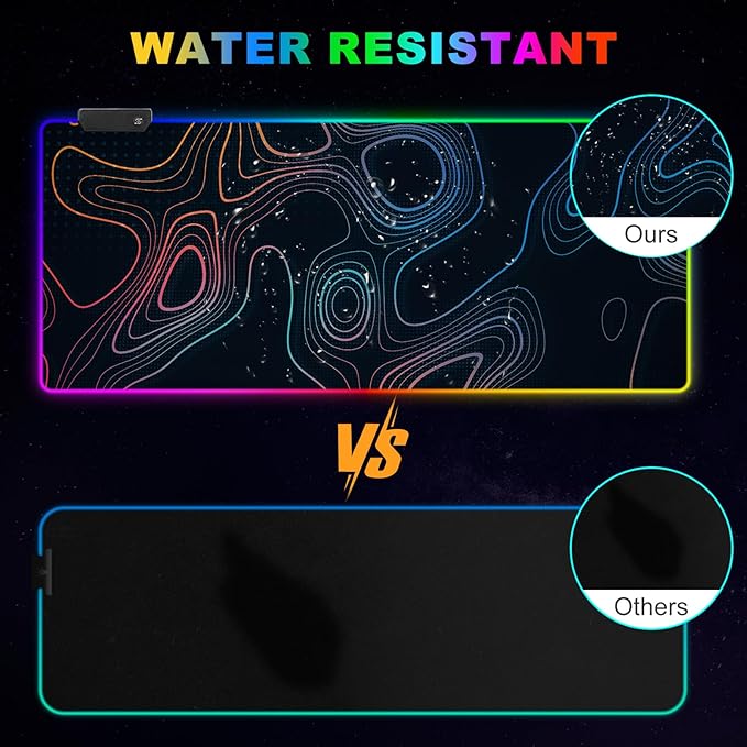 ARTSO RGB Gaming Mouse Pad, Large Extended Soft Led Mouse Pad with 14 Lighting Modes 2 Brightness, Water Resist Keyboard Pad, Computer Mousepads Mat 35.4x15.7inch, Colorful Abstract Lines