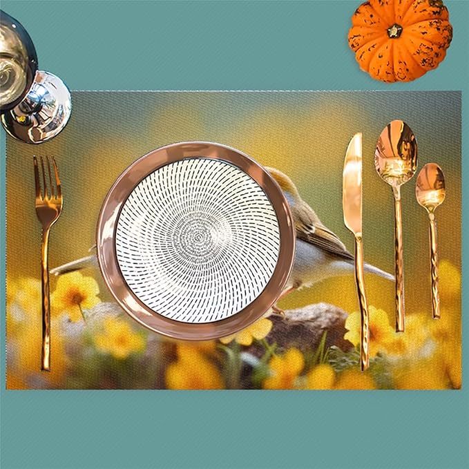 Placemats Set of 4 Heat-Resistant Rectangle Place Mats Cute Bird Yellow Washable Plastic PVC Dining Table Mat Non-Slip Wipeable Woven Vinyl Placemat for Kitchen Patio Table Decor
