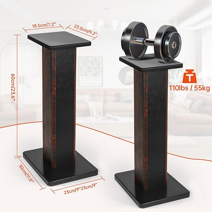24 Inch (60CM) - Pair- Wood Speaker Stands for Home-Cinema HiFi Desktop and Satellite Speakers Monitor Stands