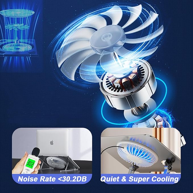 Laptop Stand Fan with 360 Rotating Swival Base, 10inch Riser Height Adjustable for Typing/Viewing/Presentation,Metal Ergonomic Strong Holder,for Heavy Notebook 12 14 15 17Inch MacBook