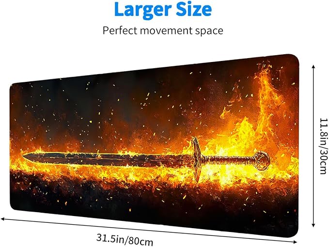 Sword Extended Mouse Pad Fire Combustion Fantasy XL Mouse Pad Large Mousepad Extended Laptop Keyboard Mat Gaming Desk Pad Mouse Mat for Office Desktops, Home Workstations, and Laptops 31.5x11.8 Inch