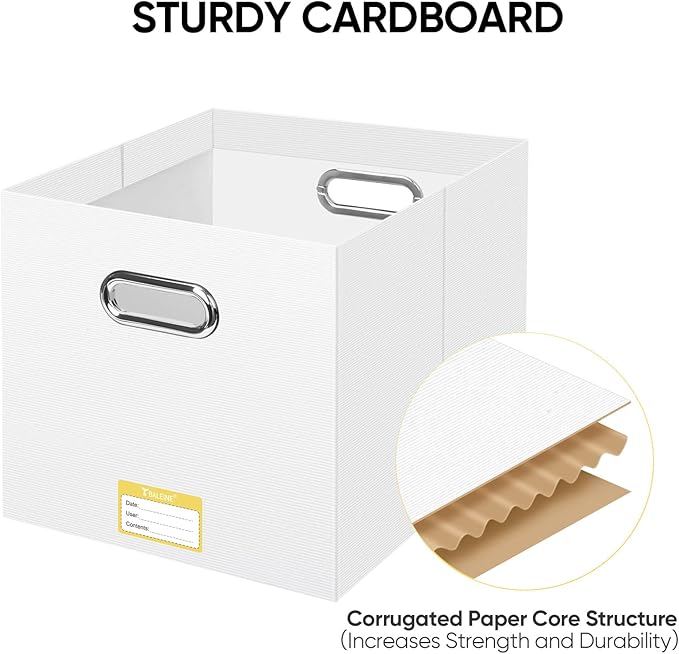 BALEINE File Organizer Box, Cardboard File Folder Organizer with Handle for Letter Size, Portable Collapsible Hanging Filing Box for Home Office Document Storage (2 Pack, Large White)
