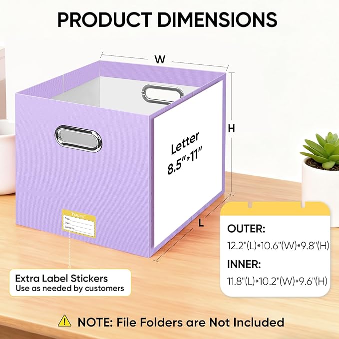 BALEINE File Organizer Box, Cardboard File Folder Organizer with Handle for Letter Size, Portable Collapsible Hanging Filing Box for Home Office Document Storage (4 Pack, Large Lavender)