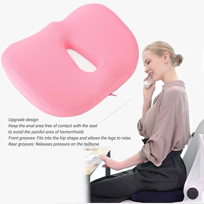 Memory Foam Seat Cushion Breathable Hollow Core Orthopedic Sitting Pillow Pad for Office Car Home (Pink)