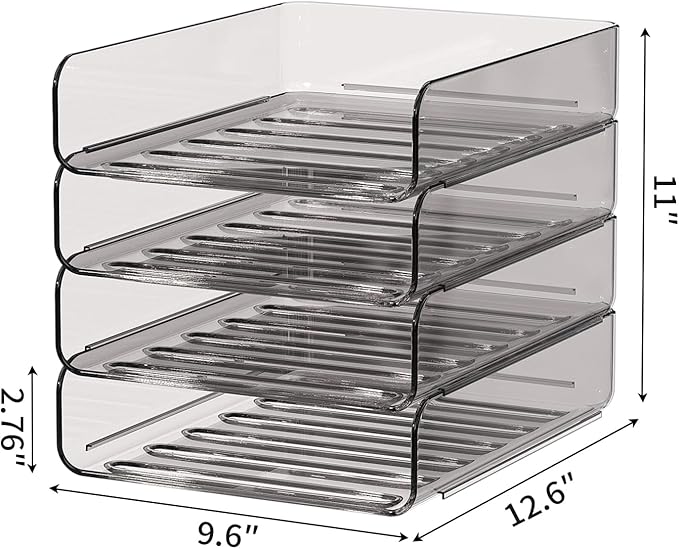 FANXIYQ 4-Tier Acrylic Paper Tray Organizer | Clear Stackable Desk Organizer for Documents, Letters, A4 Paper | Modern Office/Classroom/Home Organization,Brown