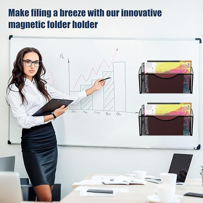 Magnetic File Holder 6 Pockets File Folder Organizer, Office Hanging Magazine Rack for File Cabinets, Magnetic Paper Holder, No Drilling Mail Organizer for Refrigerator, Office
