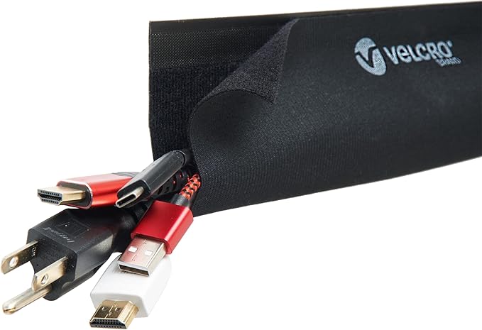 VELCRO Brand Mountable Cable Sleeve | 3-Ft Customizable Cable Raceway with Removable Adhesive | Cut to Length for Custom Size Wire Management | Cord Hider Mounts on Walls, Desk | Black, VEL-30799-USA