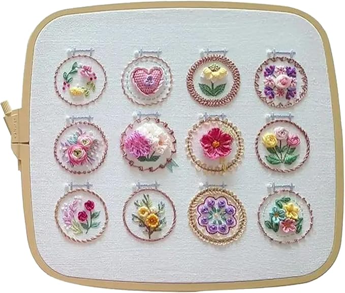 Joygoodta Embroidery Kit Hand Floral Embroidery Starter Kit Kits with 12 Different Small Flower Frame 3D Flower Kits for Adults