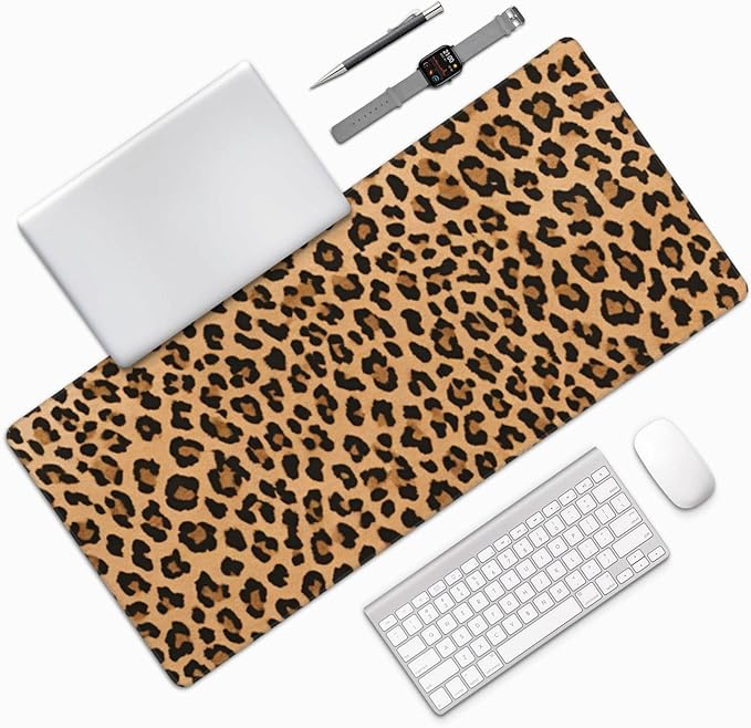 Leopard Skin Pattern Large Mouse Pad & Desk Mat Cheetah Print Extended Mousepad Non-Slip Rubber Base Laptop Computer Keyboard Pad for Gaming, Office & Home Decor, XXXL - 35.4" X 15.7"