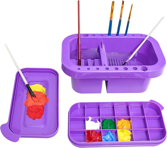 MyLifeUNIT Paint Brush Cleaner, Paint Brush Holder and Organizers with Palette for Acrylic, Watercolor, and Water-Based Paints (Purple)