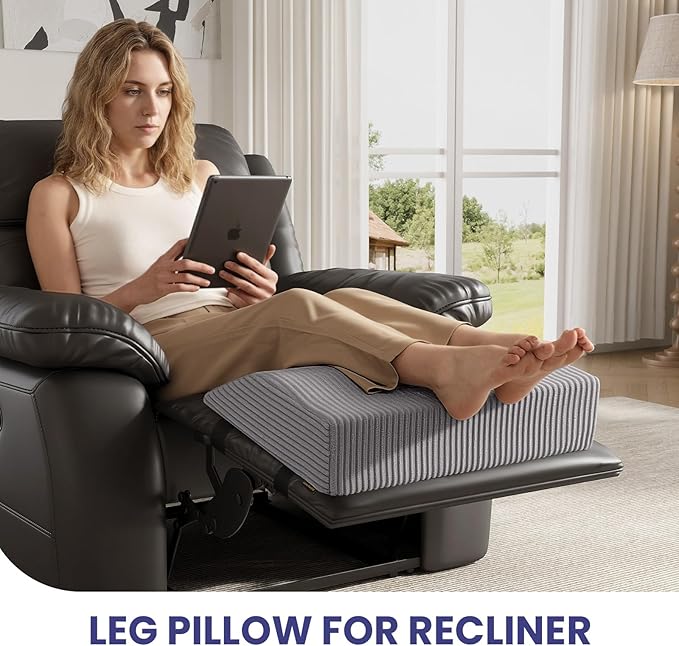 idee-home Recliner Leg Rest Cushion, Recliner Footrest Extender Pillow with Removable Corduroy Cover, Multi Purpose Ergonomic Foot Pillow Back & Lumbar Support Cushion for Bed Sofa Couch, Grey
