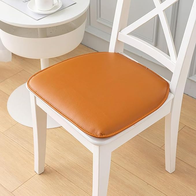 Premium Leather Chair Cushion, Waterproof Dining Chair Pads with Zipper, Horseshoe/Square Non Slip Seat Cushion(45x45cm(18x18inch), Orange(B))
