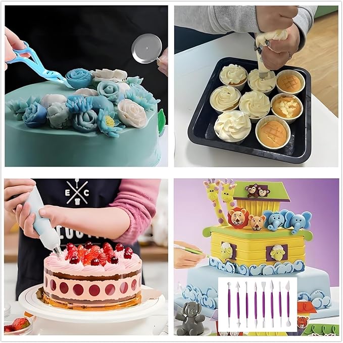 ANSLYQA Cake Decorating Kit, 340 Pcs with Cake Turntable, Leveler, 55 Numbered Icing+Skirt Tips, 2 Spatulas, 3 Scrapers, 2 Couplers, 100 Pastry Bags, 100 Cupcake Liners & More Baking Tools, (Purple)