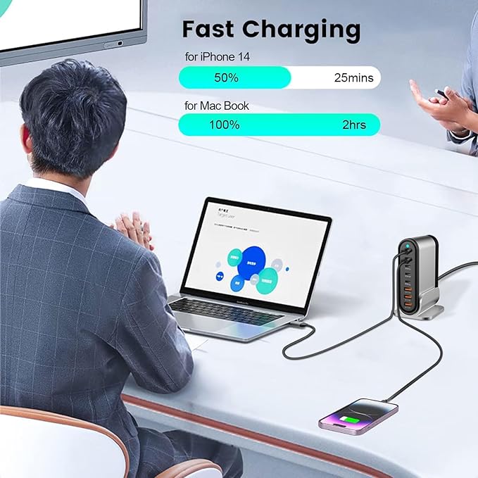 USB C Fast Charger - 285W GaN 8 Port Fast Charging Station Tower Hub for Multiple Devices: Type C Fast Charger Block for MacBook iPad iPhone 17/16/15/14/13 Pro Max Samsung Galaxy, Google Pixel & More