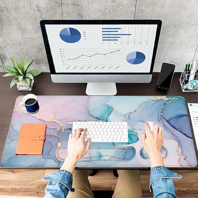LATEEFAH Desk Mat, Mouse Pad with Wrist Rest, 4-in-1 Large Mouse Pads for Desk, Ergonomic Mouse Pad and Keyboard Wrist Rest Gaming Keyboard Mat for Office, Home