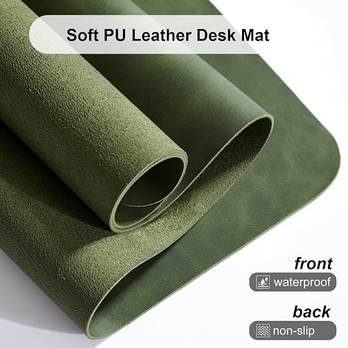 Distressed Leather Desk Mat - Non-Slip PU Leather Desk Pad Protector - Large Waterproof Mouse Pad Computer Keyboard Desk Mat Desk Accessories for Office & Home (Forest Green, 31.5"x 15.7")