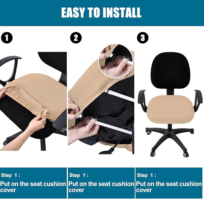 Smiry Stretch Jacquard Office Computer Chair Seat Covers, Removable Washable Anti-dust Desk Chair Seat Cushion Protectors - Khaki