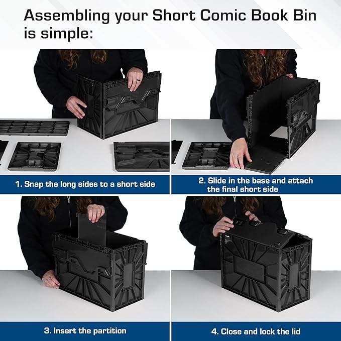 BCW Short Comic Book Bin | Holds 150 Comics | Stackable Plastic Storage | Acid-Free Organizer | Black, 2 Pack | Comic Book Bin