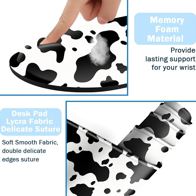 Ergonomic Mouse Pad Set with Wrist Support for Keyboard and Wrist Rest for Mouse, Memory Foam Comfort, Non-Slip Large Desk Mat for Home Office Pain Relief,Cow Print