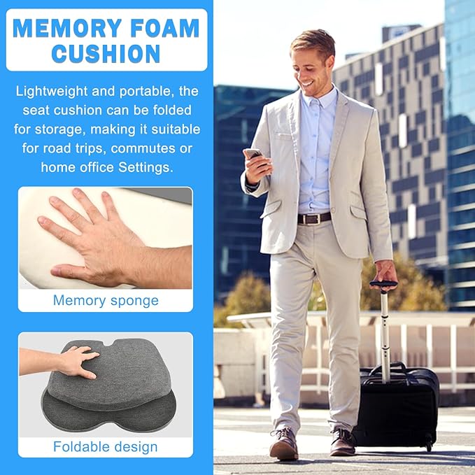 L-Shaped Ergonomic Memory Foam Seat Cushion, Breathable Non-Slip Car & Office Chair Cushion for Long Sitting, Orthopedic Support for Truck Drivers, Desk & Wheelchair(Black)