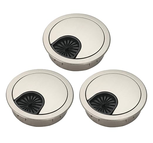 3Psc Desk Grommet,Cable Cord Hole Cover for Home and Office,Metal Zinc Alloy Materilal 50mm (Brushed Silver, 2 Inchs)