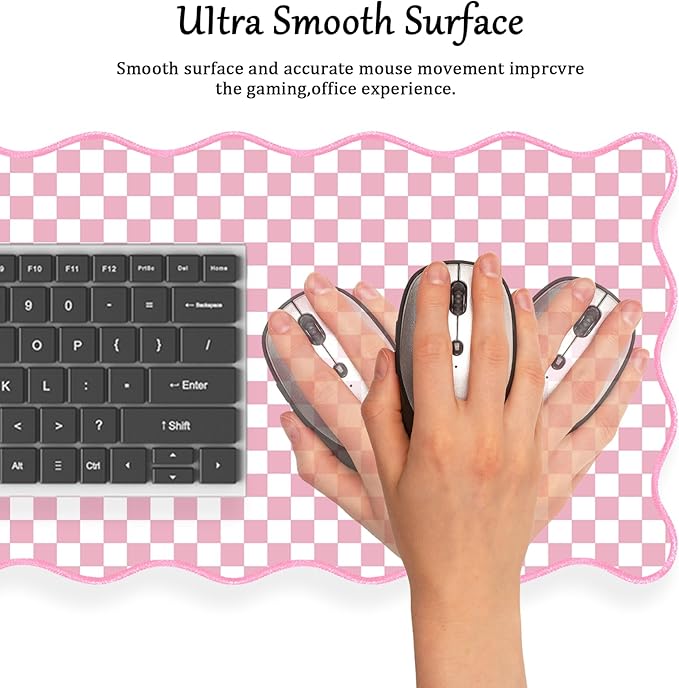 Scalloped Desk Mat Extended Large Cute Pastel Pink Mouse Pad Farmhouse Cozy Cottagecore Gingham Desk Pad Aesthetic Plaid Mousepad Checkered Gaming Mouse Pad Computer Keyboard Pad Girly 31.5X15.7Inch