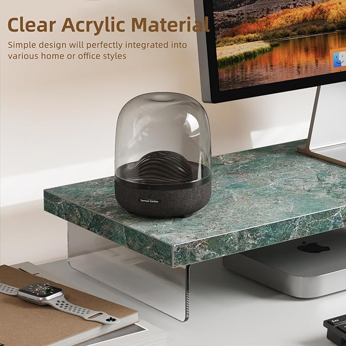 Monitor Stand Riser, Wood & Acrylic Computer Monitor Stand Desk Desktop Organizer Table for Home, Office Workspace, Laptop Riser, Printer, PC & TV Screen Riser